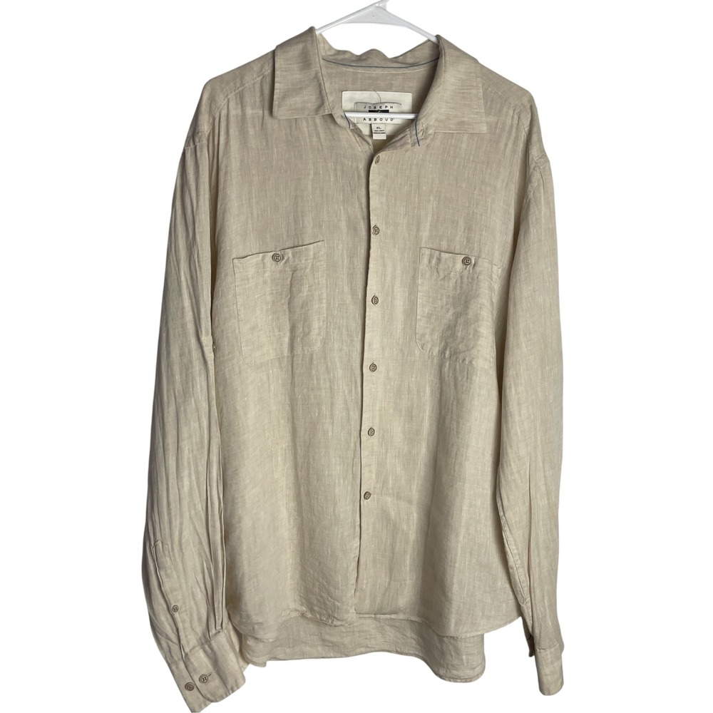 Joseph Abboud Mens 100% Linen Shirt Size XL Tan Button Up Long Sleeve Roll Tab